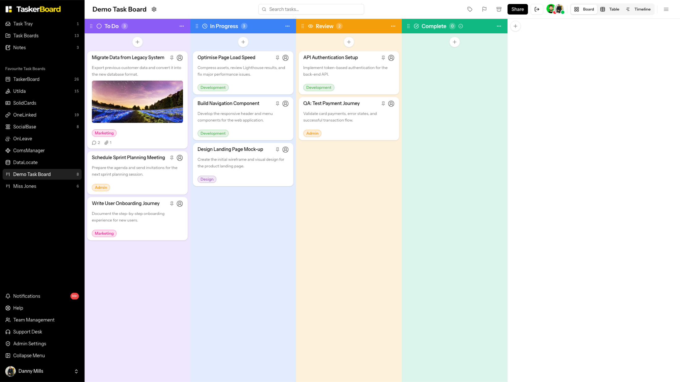 TaskerBoard real-time project and task workspace