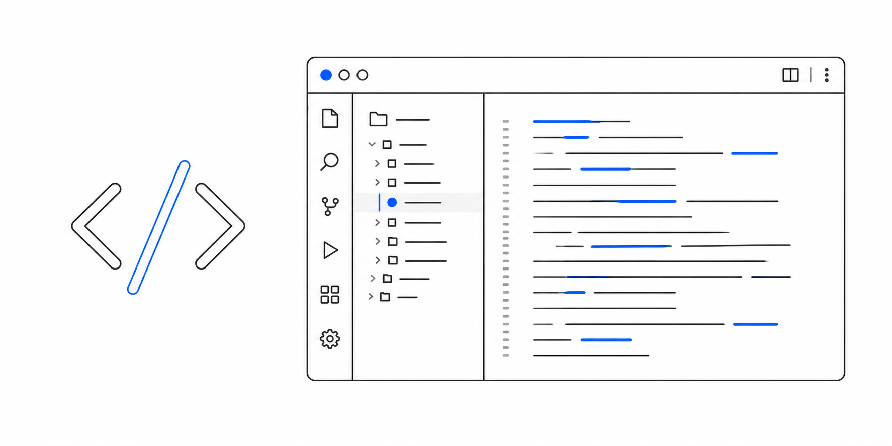 Line illustration of a structured Laravel and Vue development workspace