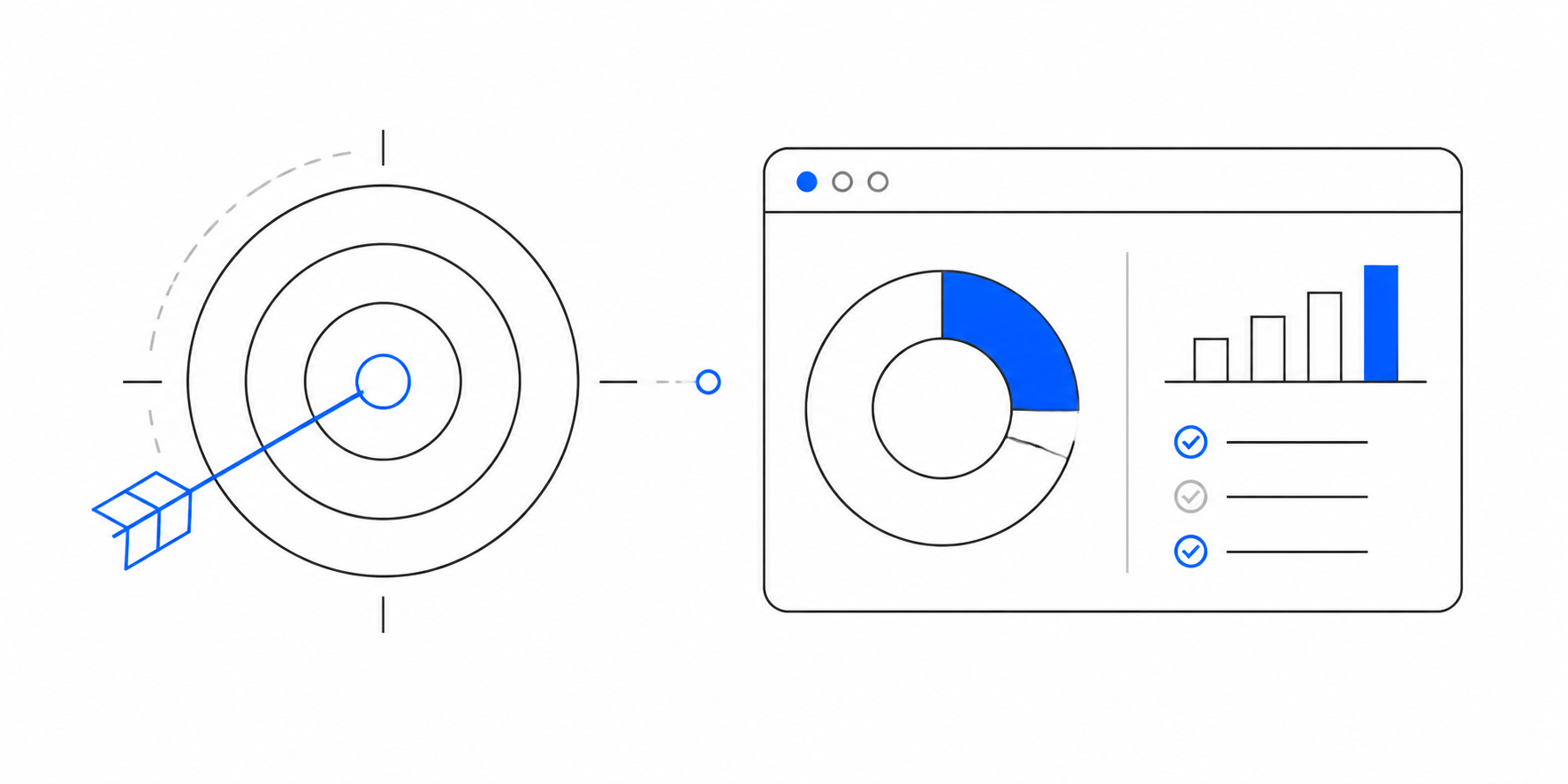 Line illustration of an operational dashboard and prioritised action list